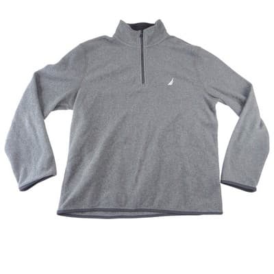 Nautica Mens Quarter Zip Fleece Pullover Charcoal Gray Logo Mock Neck Size M