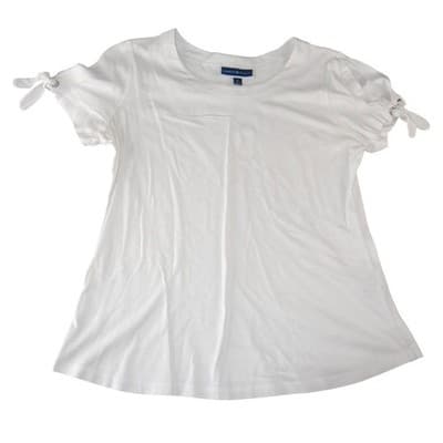Karen Scott Womens White Short Sleeve Scoop Neck Tie Grommet Sleeve Top Size M