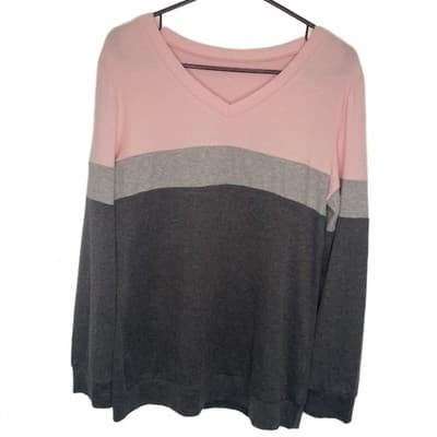 Color Block V-Neck Sweater by Unknown Brand - Women's Size S