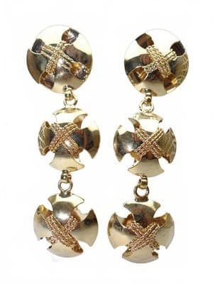 Vintage Gold Tone Triple Disc Drop Earrings