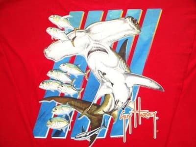 Guy Harvey Red Long Sleeve T-Shirt with Hammerhead Shark Graphic
