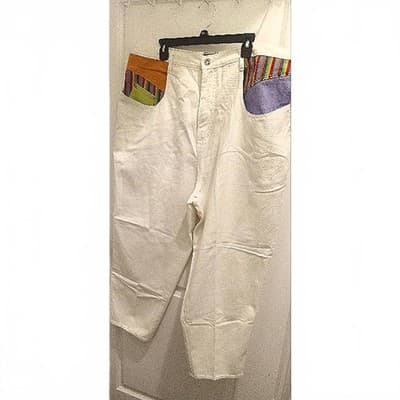 Women's Casual White Pants with Colorful Pocket Accents