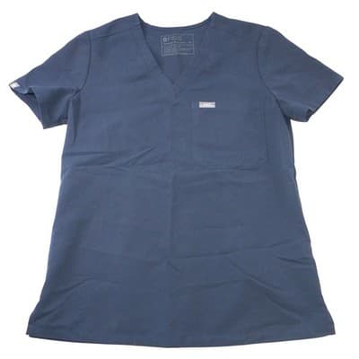 FIGS Technical Collection Navy Blue V-Neck Scrub Top Womens XS Chest Pocket
