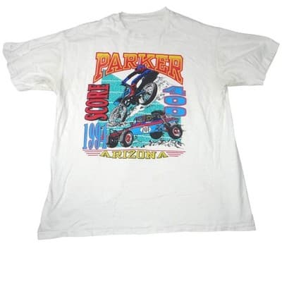 Vintage 1994 Parker Score 400 Arizona Racing Graphic T-Shirt White XL 23x27