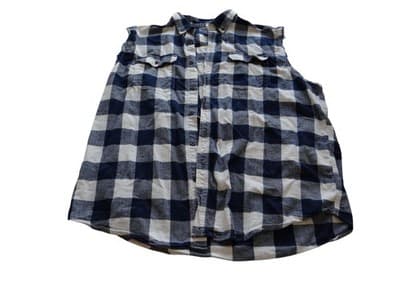 George Men's Sleeveless Distressed Cut Off Blue and White Check Casual Shirt XL