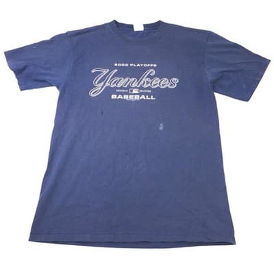 Majestic MLB 2003 Playoffs New York Yankees Baseball TShirt Mens Read Distressed