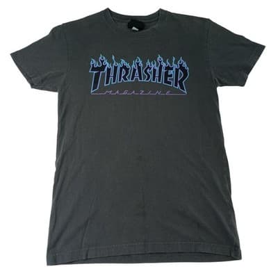 Thrasher Magazine Kids T Shirt Gray Flame Logo Short Sleeve Crew Neck