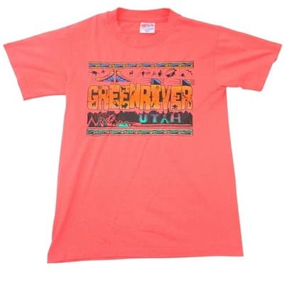 Vintage Hanes Green River Utah Graphic T-Shirt Coral Pink Small Made in USA