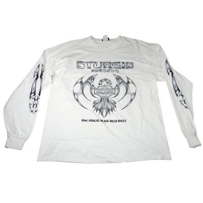VTG Harley Davidson Sturgis 2001 Black Hills Rally Long Sleeve Tee White Mens L
