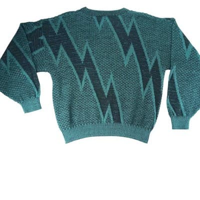 VTG-Saturdays Teal Black Geometric Pattern Knit Sweater Pullover Size M