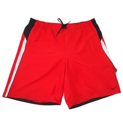 Nike Mens Red Colorblock Swim Trunks Board Shorts Mesh Lined Large