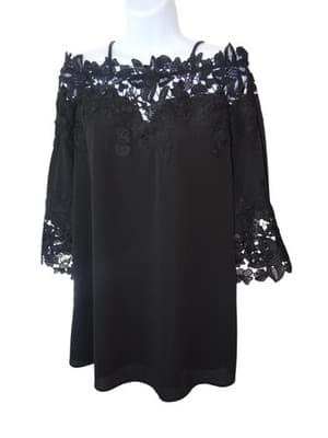 Luxxel Black Off-Shoulder Lace Top - Size S