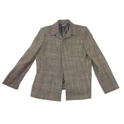 VTG Kasper Womens 14P Petite Textured Tweed Blazer Jacket Brown Olive 4-Pocket