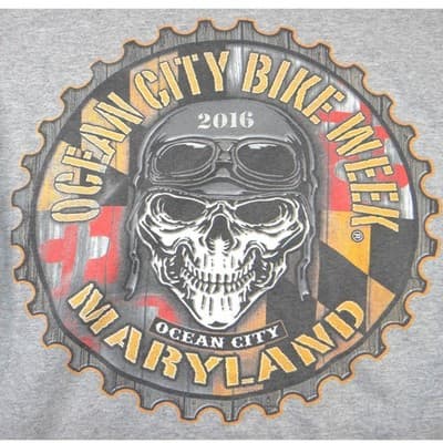 Bike Week 2016 Chase Authentics Mens Ocean City Long Sleeve Gray Skull Shirt M