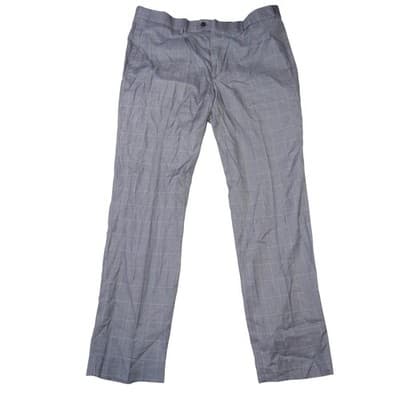 Grey Windowpane Plaid Straight Leg Dress Pants S6037 Stretch Trousers Size 38