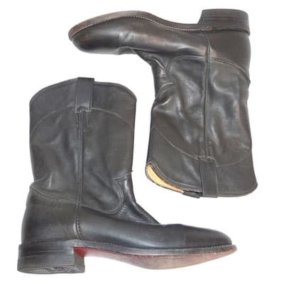 Justin L3620 Black Leather Roper Western Boots Womens 7 B Made in USA Round Toe