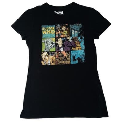 Her Universe Doctor Who Comic Collage T Shirt Mens Medium Black BBC Licensed