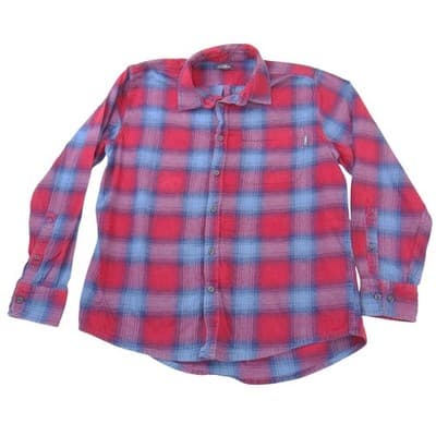 Eddie Bauer Mens Large Red Blue Plaid Flannel Button Down Shirt Long Sleeve
