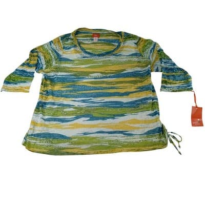 NWT-Hearts of Palm Woman 3X Global Soul 2019 Abstract Stripe 3/4 Sleeve Top