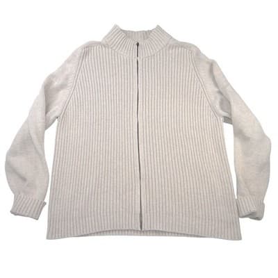 Lands End Mens XL Full Zip Ribbed Cardigan Sweater Oatmeal Beige Mock Neck