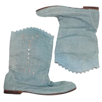 Bruno Bartoli Vintage Denim Slouch Boots Light Wash Studded Sawtooth Women 6