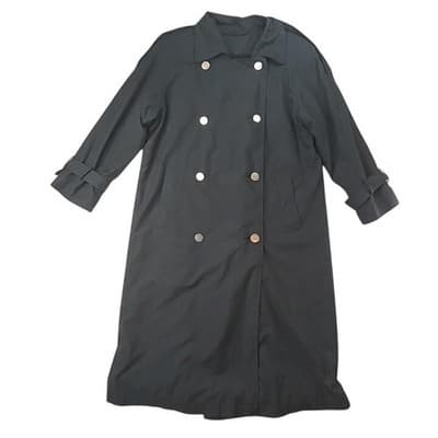 Classic Double Breasted Trench Coat Black Long Sleeve Belted Collar