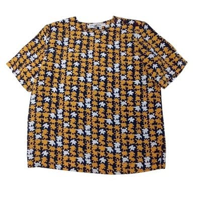 Laura and Jayne Womens Top Size 10 Mustard Navy White Floral Short Sleeve