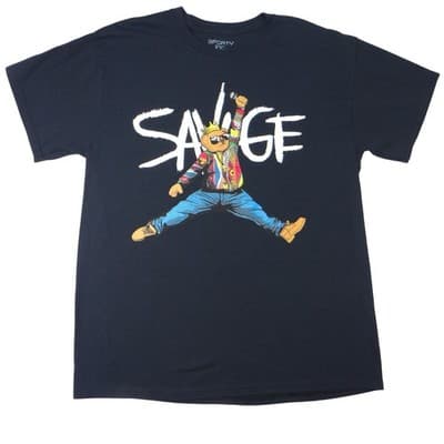 3FORTY INC Mens Graphic T Shirt L Black SAVAGE Bear Michael Jordan Jump Man