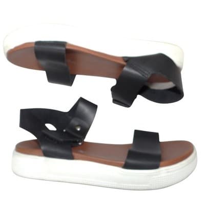 MIA Womens Black Faux Leather Platform Sandals Ankle Strap Hook Loop Size 5.5