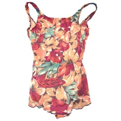 Vintage Jantzen Womens Tropical Floral One Piece Swimsuit Orange Teal Size M