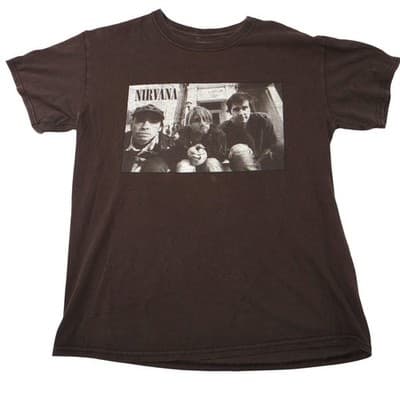 Nirvana Band Photo T Shirt Men's Size Medium Brown Short Sleeve Graphic Tee