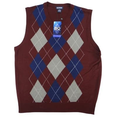 NWT-Blue Ocean Mens Burgundy Argyle V Neck Sweater Vest XL Acrylic Sleeveless
