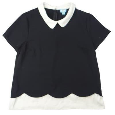 BY CYNTHIA STEFFE Black White Scallop Collar Short Sleeve Top Womens XL