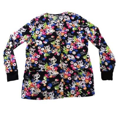 Cherokee Stay Curious Raccoon Floral Scrub Jacket Snap Front CK301 Black L