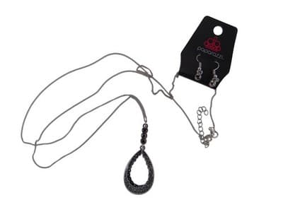 Elegant Black & Silver Teardrop Necklace with Matching Earrings