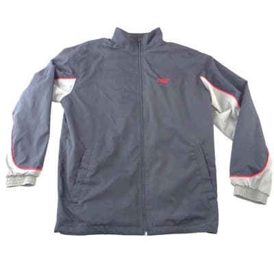 Reebok Womens Windbreaker Jacket Black Grey Red Full Zip Lined Mock Neck