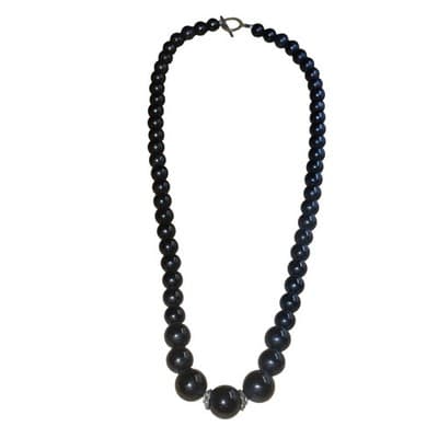 Vintage Elegant Black Beaded Statement Necklace Toggle Clasp Estate Jewelry