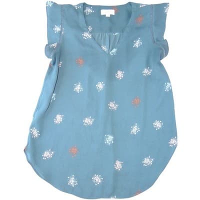 LOFT Outlet Womens Small Teal Blue Floral Flutter Sleeve V-Neck Blouse