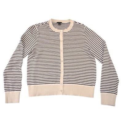 Ann Taylor Factory Striped Cardigan Sweater Cream Navy Blue Button Front Large
