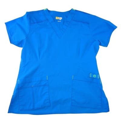 WonderWink WonderFlex Womens Blue Lime Green V-Neck Scrub Top Size Medium 0168