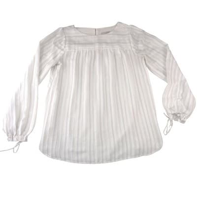 Loft Womens White Striped Long Sleeve Tie Cuff Blouse Top Size M