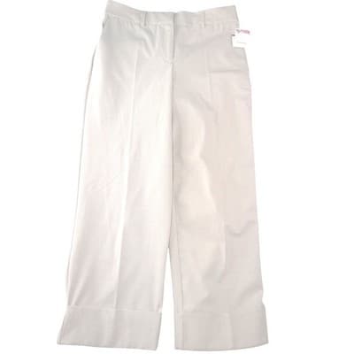 Rachel Zoe Womens Wide Leg Cuffed Trousers Beige High Rise Pants Size 2