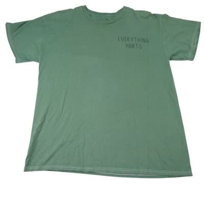 Threadless T Shirt Everything Hurts Grim Reaper Graphic Print Green Size M