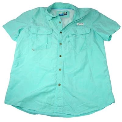Vintage Magellan Outdoors Mens Teal Short Sleeve Button Up Fishing Shirt Large