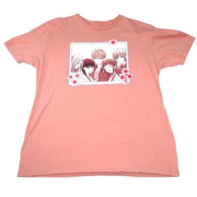 BoxLunch Womens XL Fruits Basket Anime Graphic TShirt Pink Crew Neck Cotton