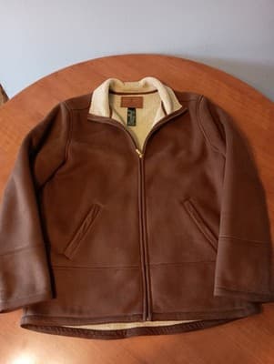 Lauren Ralph Lauren Faux Suede Zip Jacket Coat Women Medium Brown Sherpa Lining