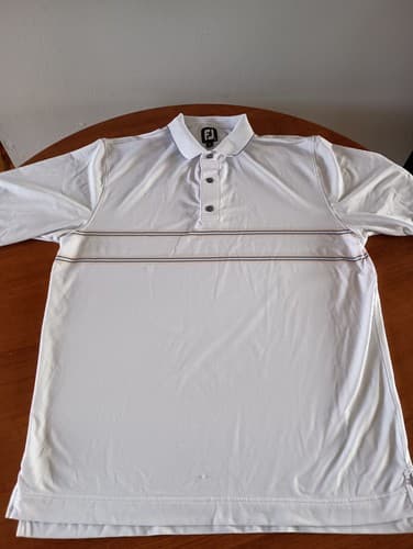 Footjoy Golf Shirt Polo Men's XL Light Blue Orange Stripes Stretch Logo