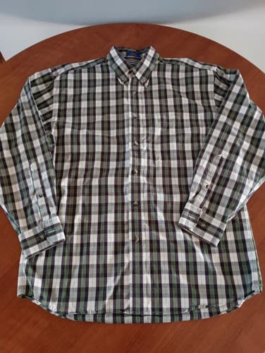 Pendleton Button Down Shirt Mens Medium Plaid Check Long Sleeve 100% Cotton