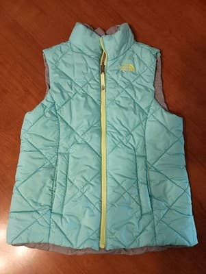 The North Face Puffer Vest Womens Medium Teal Gray Reversible Zip Up Pockets