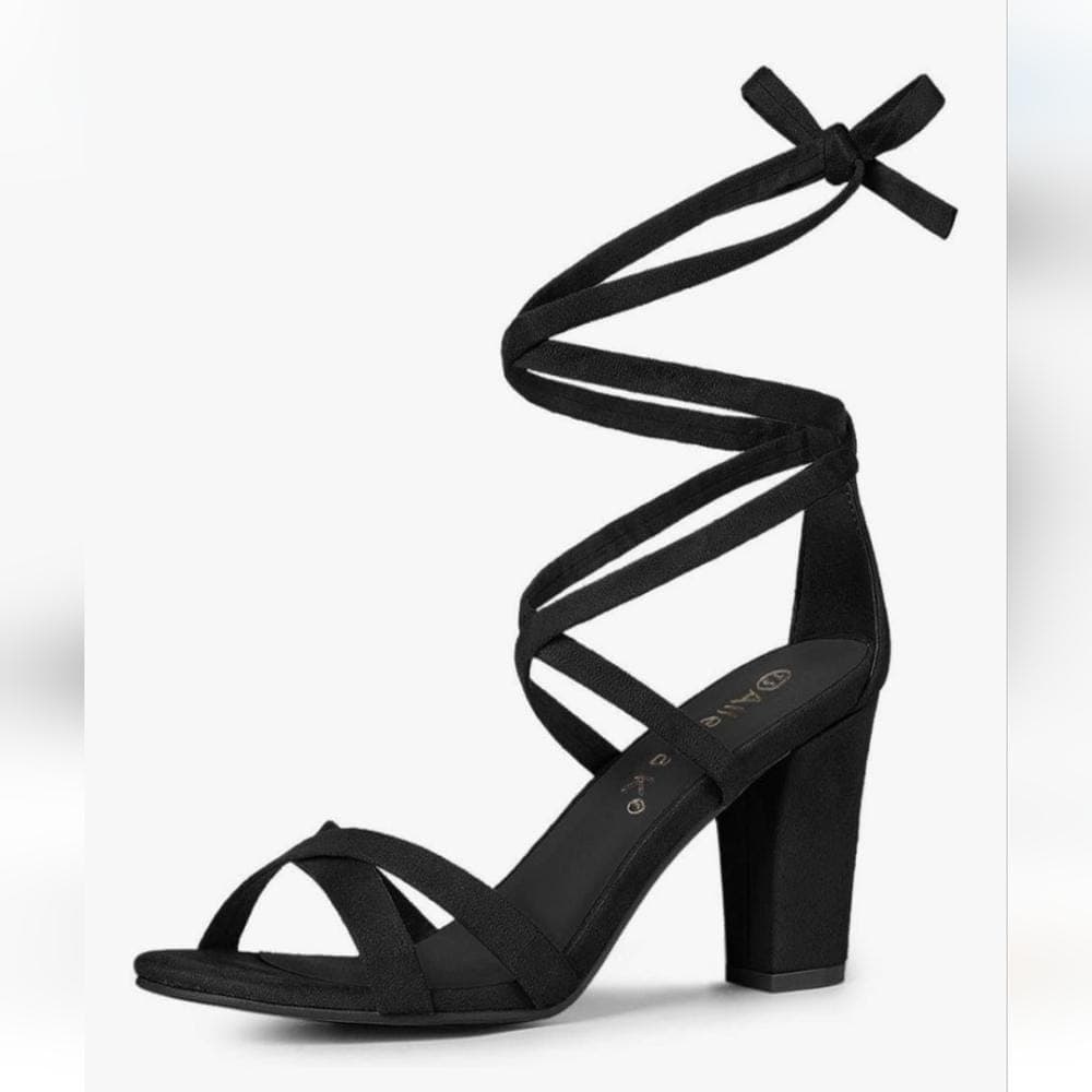 Black Dressy Heels~Black Ribbon Wrap Around w/ a Bow Tie ~Black Shoes for Prom